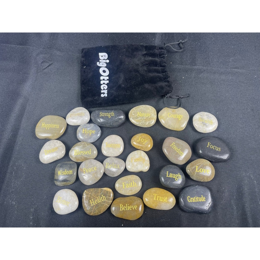 Big Otters 25pc Engraved Inspiration Stones Polished River Rock Gold Lettering